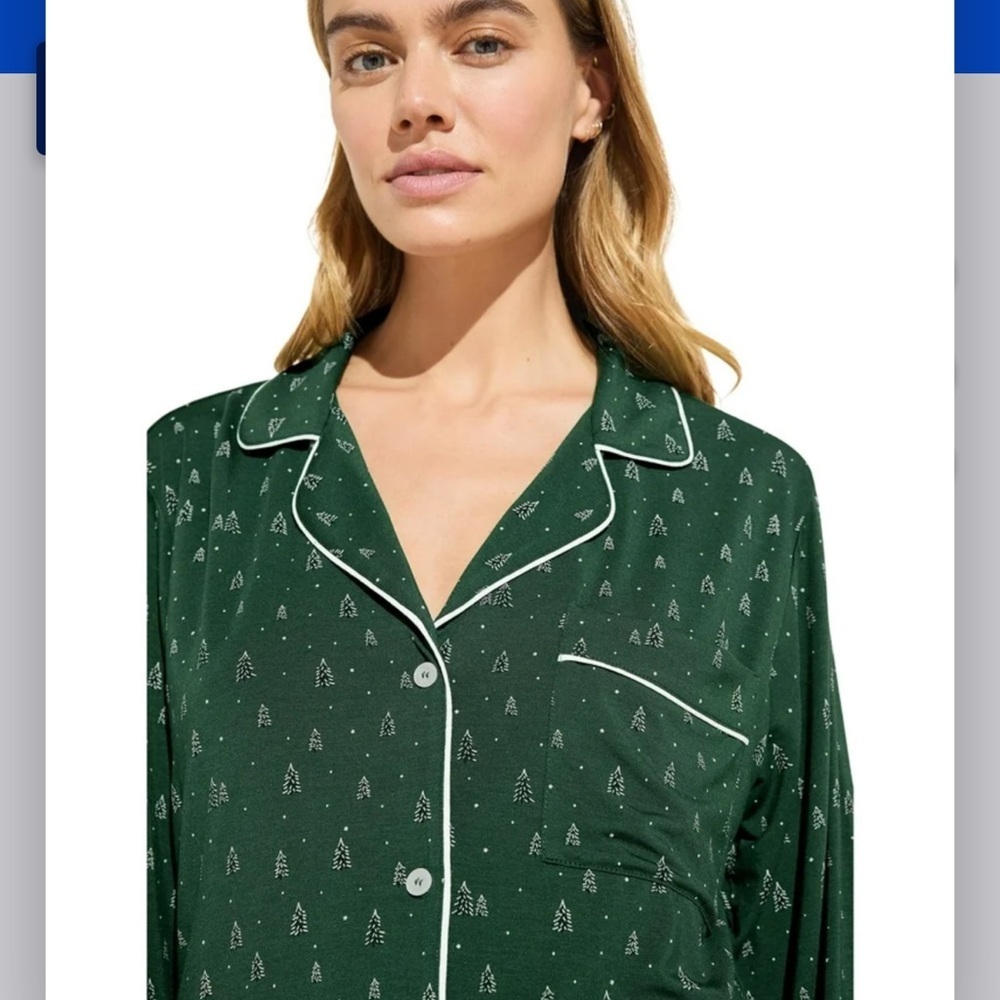Eberjey Gisele TENCEL™ Modal Long PJ Set in Forest Green Christmas Pajama Set🎄 - Picture 4 of 7